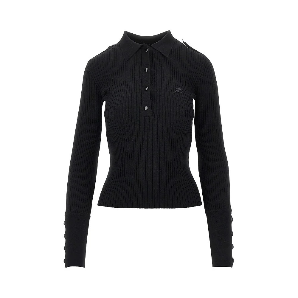 Courreges Ribbed Knit Polo Shirt